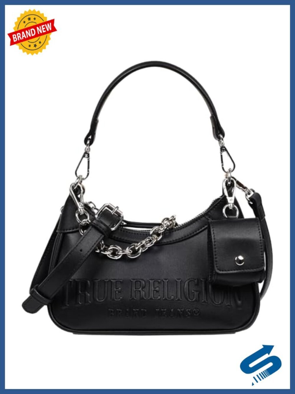 Polyurethane Zip-Top Hobo with Chain Strap and Mini Pouch